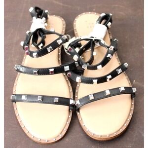 A New Day Black Gladiator Sandals Studded Strappy Lace Up Women's Size 9.5
